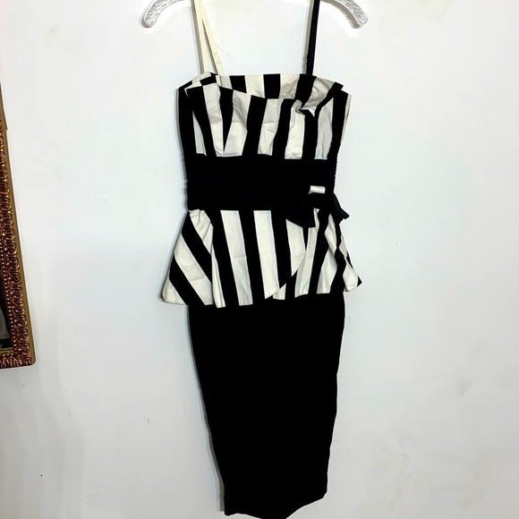 Tatyana vintage black and white stripe peplum wiggle dress Midi xS women’s - Picture 1 of 6
